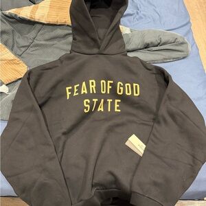 Fear of God Black Hoodie with Yellow FEAR OF GOD STATE Print